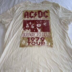 AC/DC Graphic T-Shirt Mens XL Cream Highway To Hell 1979 Tour Rock Band Tee